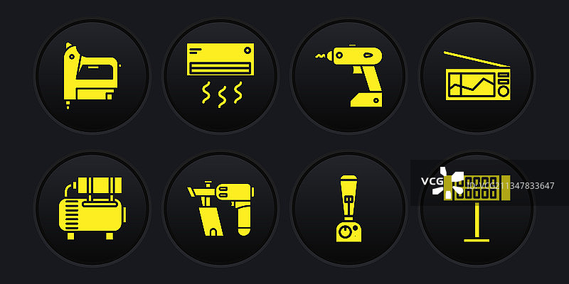 空气压缩机收音机射钉枪搅拌机套装图片素材