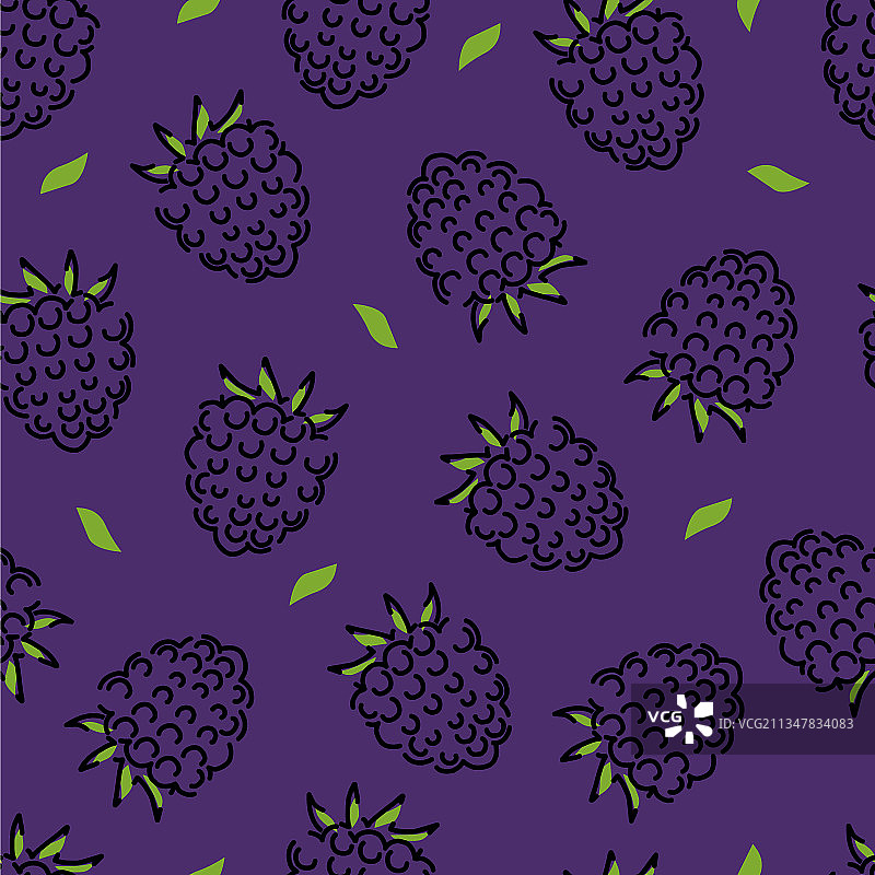 黑覆盆子树叶无缝图案图片素材