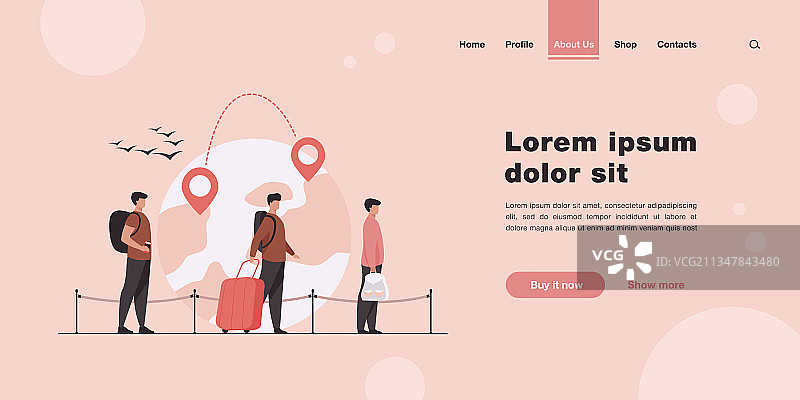 排队等候的移民，手持行李图片素材