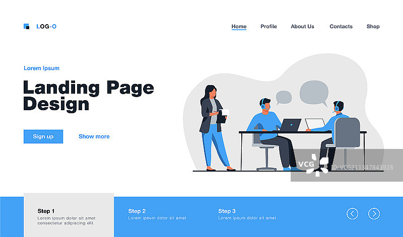 在呼叫中心工作的年轻接线员图片素材