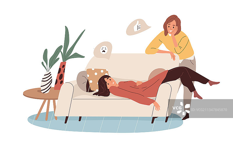 沮丧的女人与朋友在一起图片素材