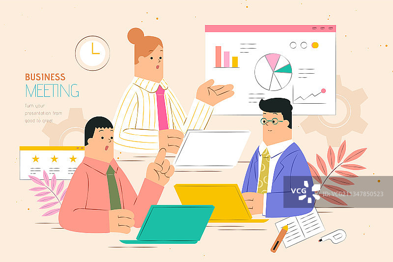 繁忙的商务会议扁平风格设计图片素材