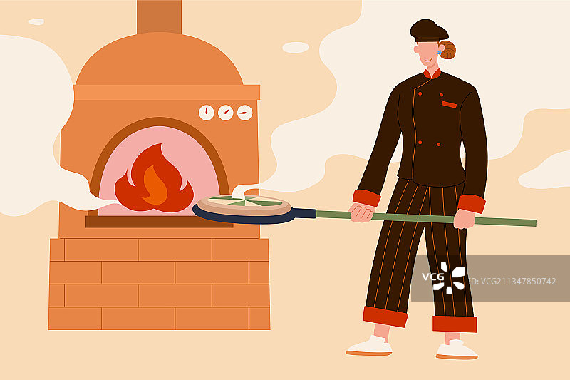 女厨师在烤披萨图片素材