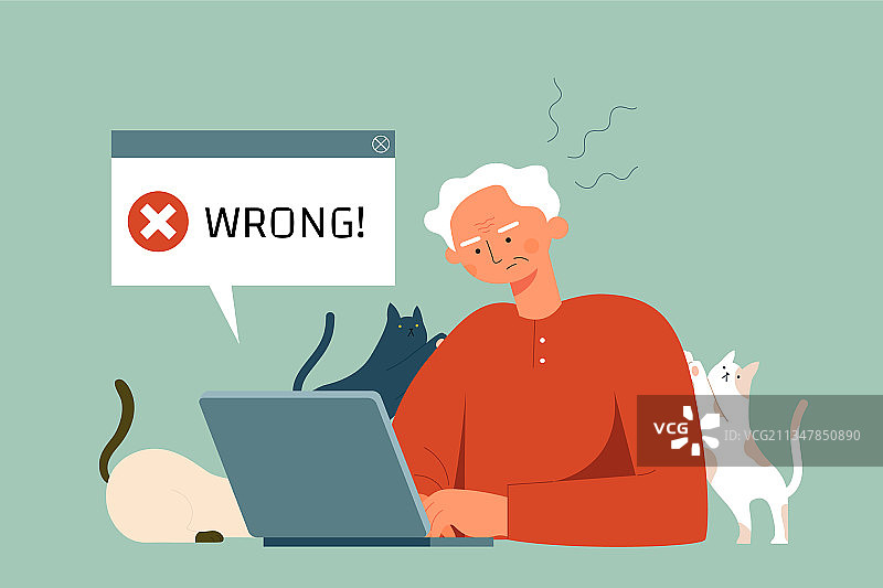 老年人在网页上收到错误信息图片素材