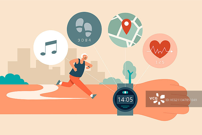 使用智能手表跑步的年长者图片素材