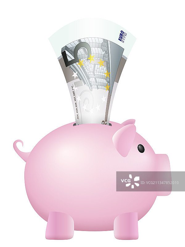 存钱罐和五欧元纸币图片素材