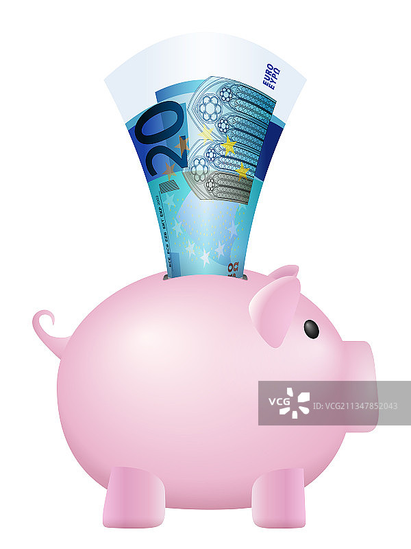 储蓄罐和20欧元纸币图片素材