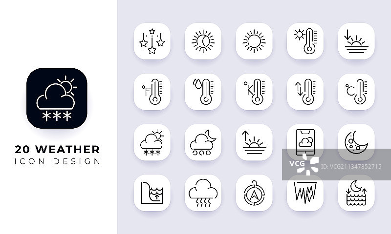 线条艺术不完整天气图标包图片素材