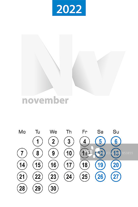 2022年11月日历（蓝色圆形设计）图片素材