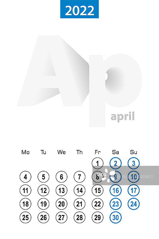 2022年4月蓝色圆圈设计日历图片素材