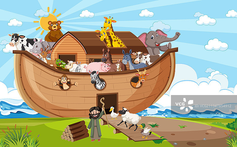自然场景中的诺亚方舟与野生动物图片素材