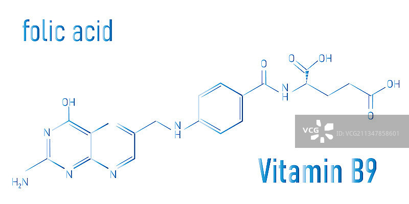 维生素B9叶酸分子骨架式图片素材