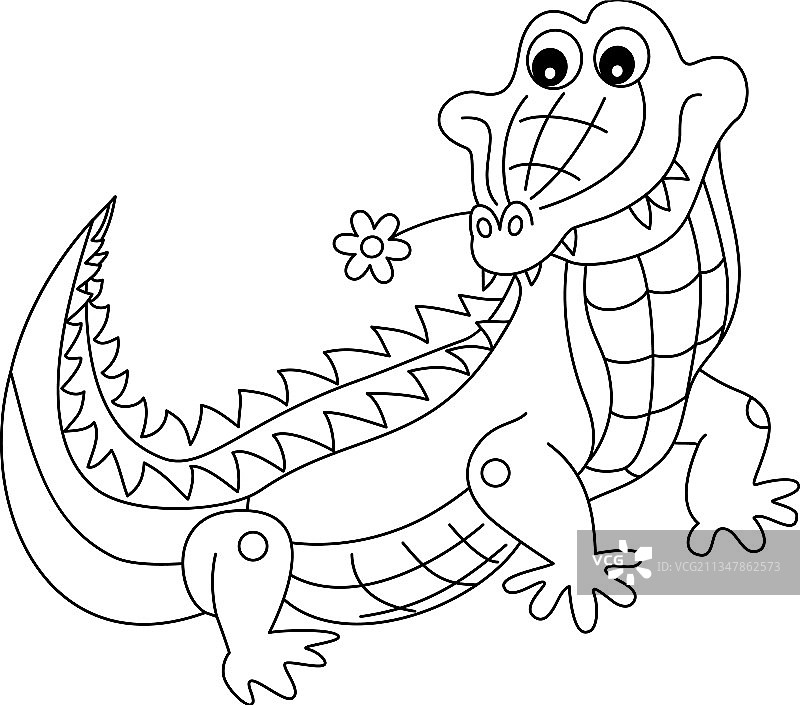 嘴里叼着花的可爱鳄鱼图片素材