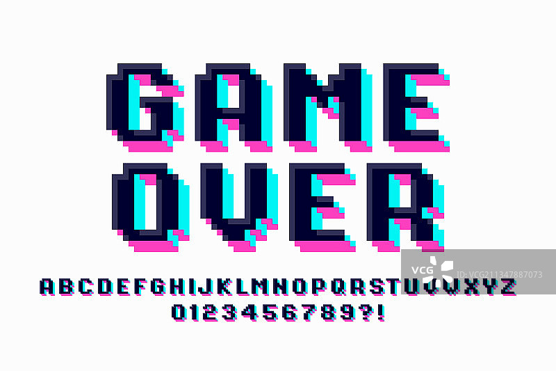 像素复古街机游戏风格字体设计3D图片素材