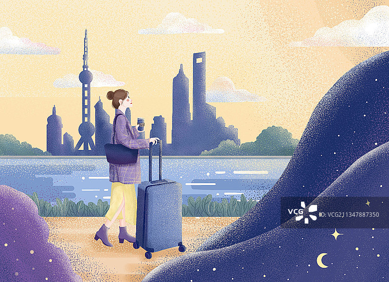 带着行李去上海的女孩图片素材