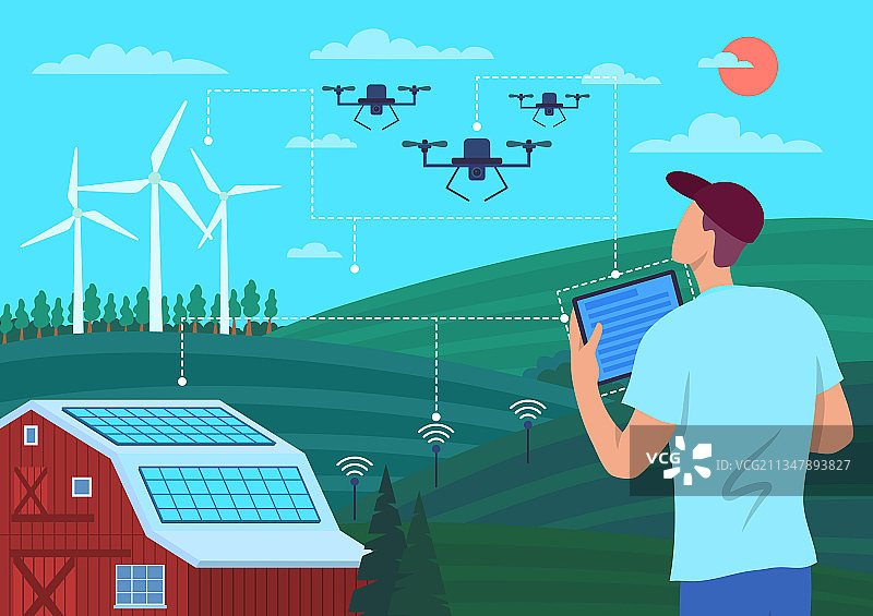 卡通彩色男性人物与智能设备图片素材