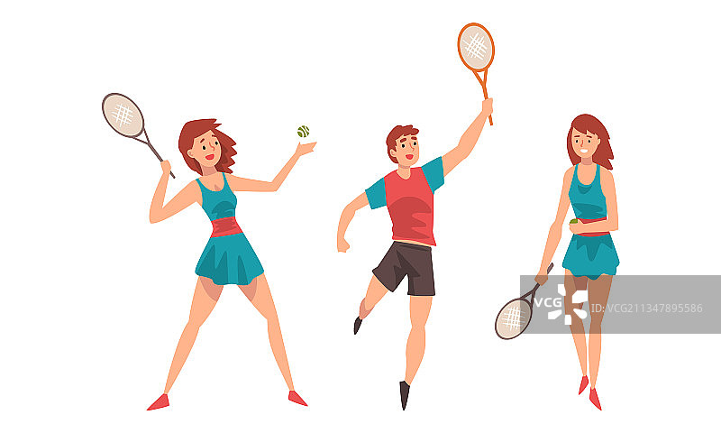 男人和女人在球场上打网球图片素材