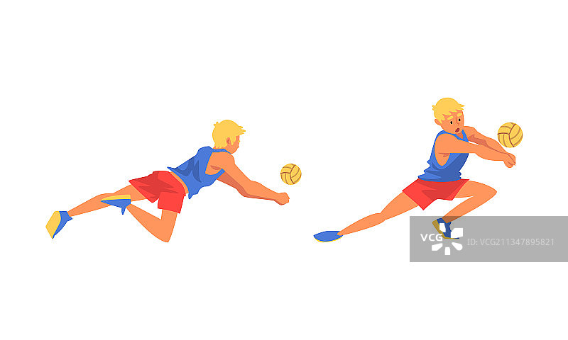 击球的年轻金发男子排球运动员图片素材