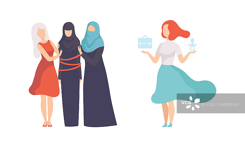 被绳子束缚并获得支持的穆斯林妇女图片素材