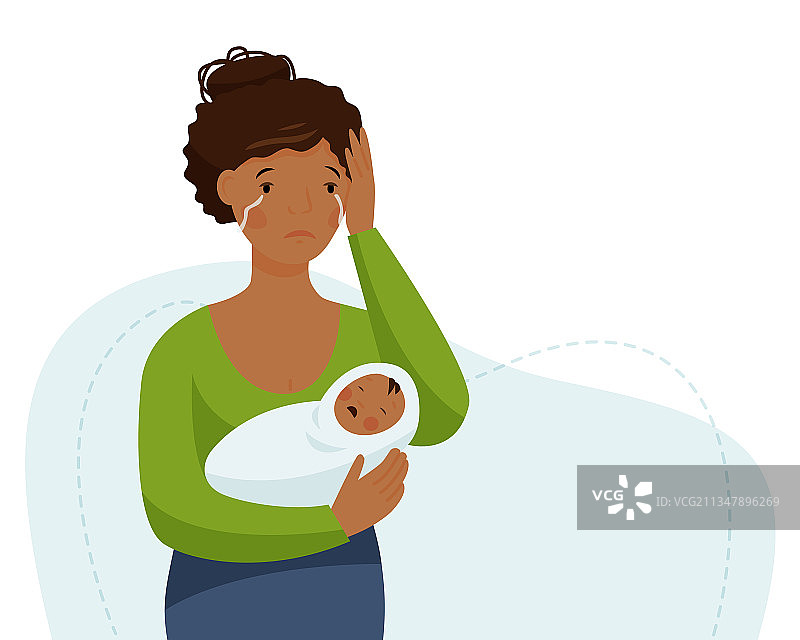 产后抑郁症非洲裔妇女在哭泣图片素材