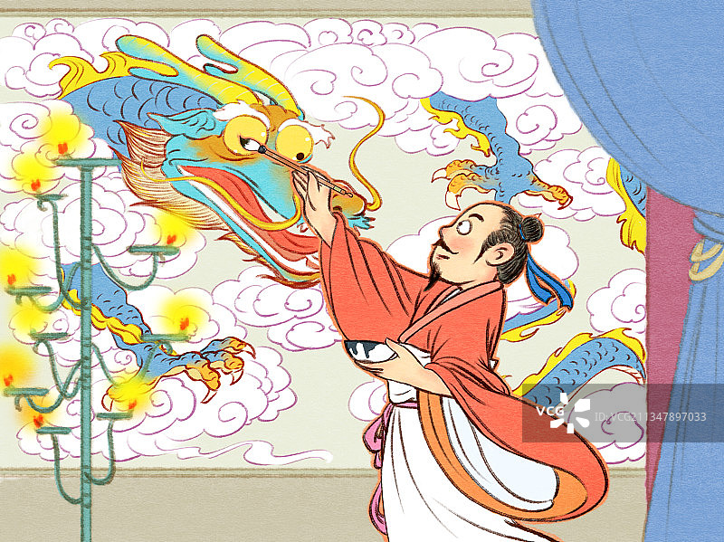 成语画龙点睛儿童绘本插画图片素材