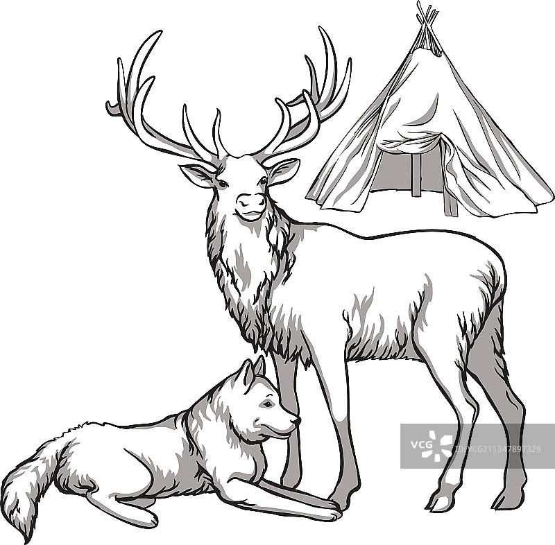 北美驯鹿与当地居民图片素材