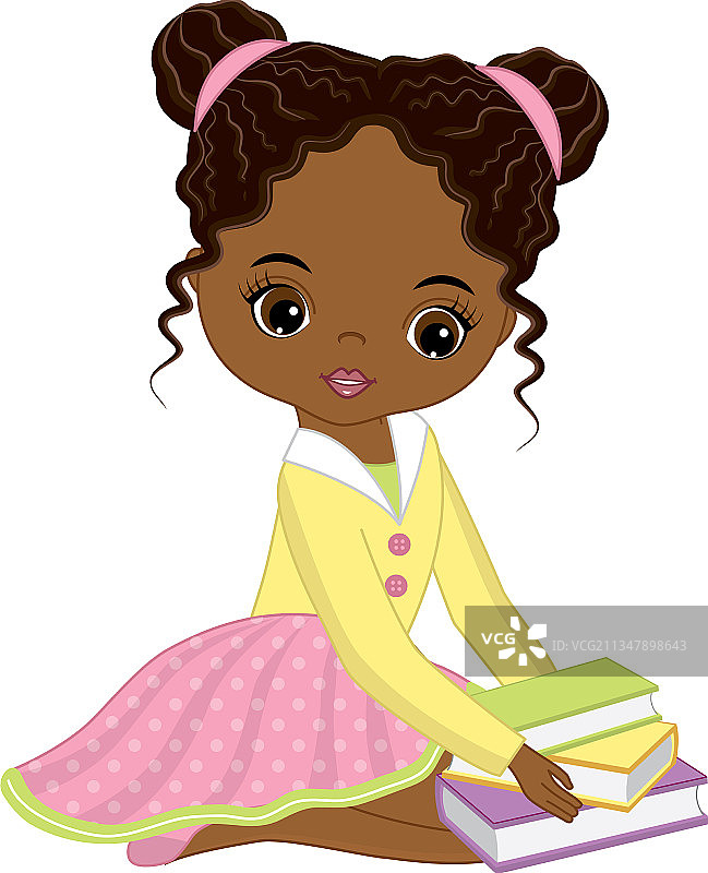 手拿书本的可爱非裔美国女学生图片素材
