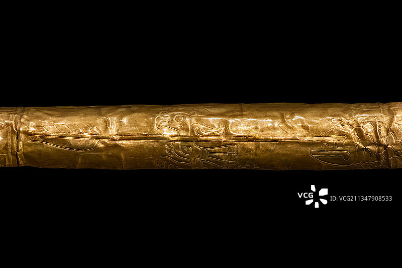 禁止出国展览文物，三星堆出土商代金杖，成都市广汉三星堆博物馆图片素材