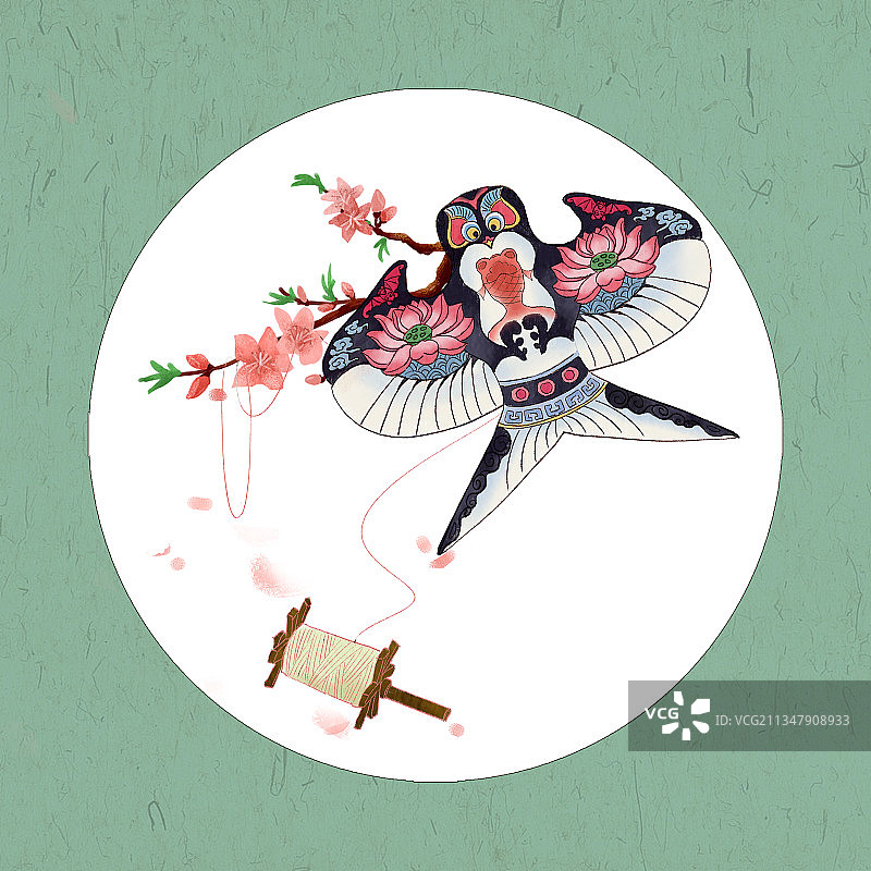 挂在桃花树上的风筝图片素材