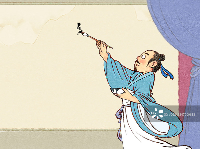 诗人墙壁题字儿童插画图片素材