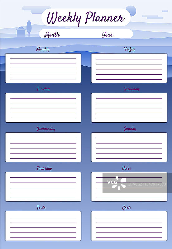 每周计划表模板，简约景观图片素材