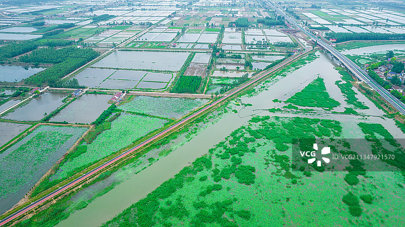航拍湖南益阳大通湖小龙虾养殖基地图片素材