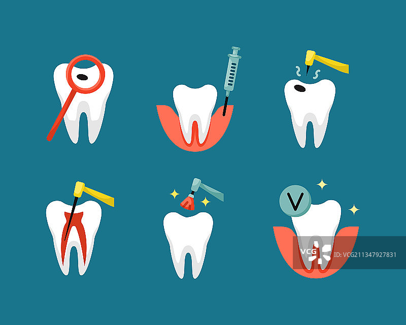 扁平牙科图标牙髓炎治疗图片素材