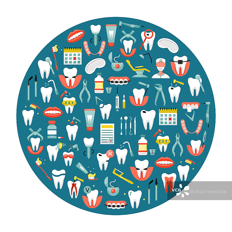 圆形扁平牙科图标图片素材