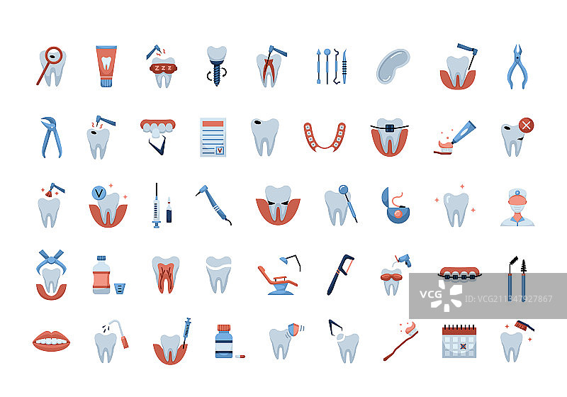 扁平风格牙科图标合集图片素材