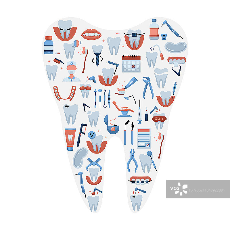 牙齿形状的扁平风牙科图标图片素材