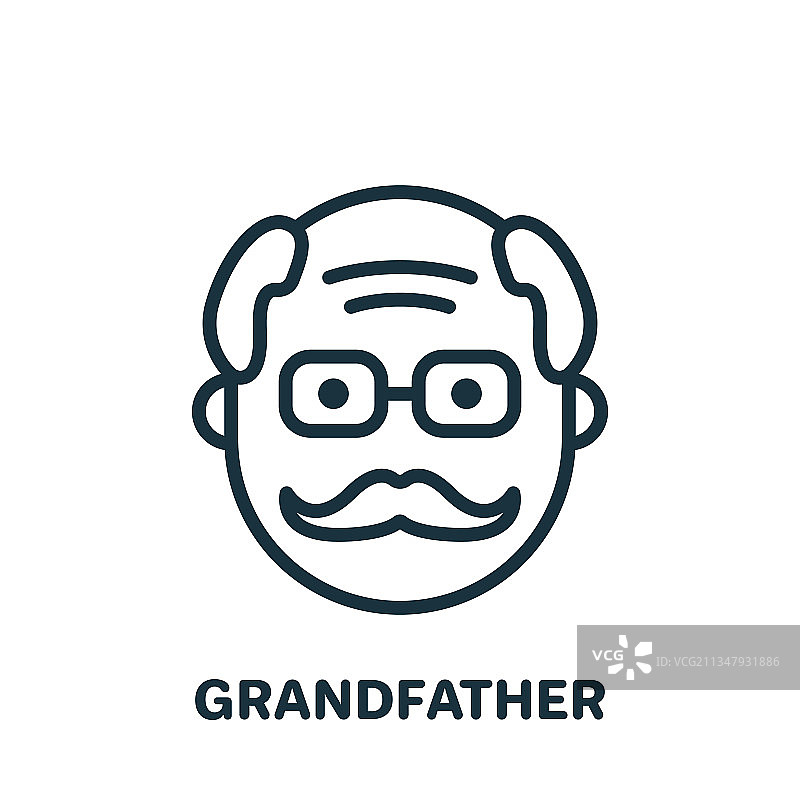 快乐的爷爷脸部线条图标，年长的老人图片素材