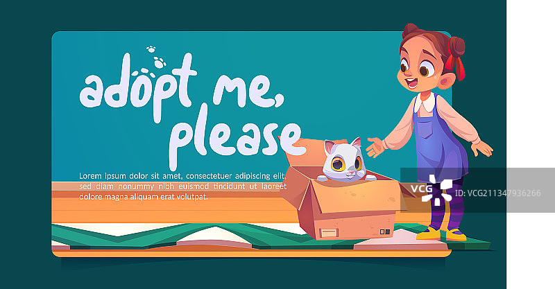 领养海报：纸箱中的猫和女孩图片素材