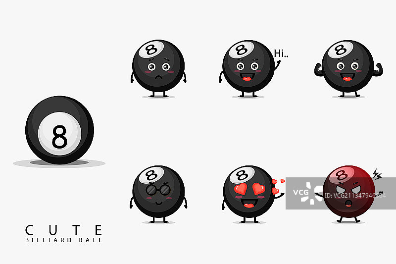可爱的台球吉祥物套装图片素材