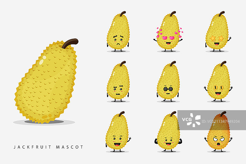 可爱菠萝蜜吉祥物套装图片素材