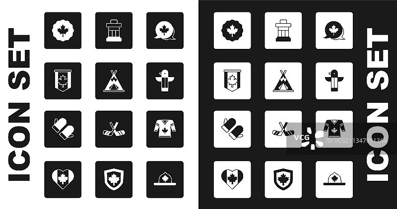 加拿大枫叶、印第安圆锥帐篷图案组合图片素材