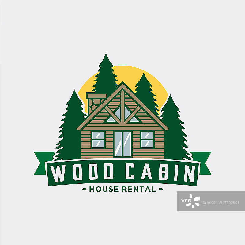 松树背景上的木屋logo模板图片素材