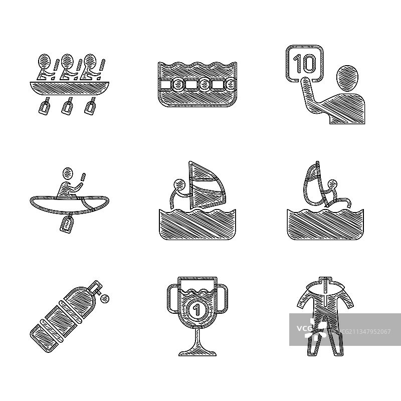 帆板、奖杯、潜水服组合图片素材