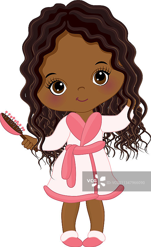 小非洲裔淋浴后梳理头发图片素材