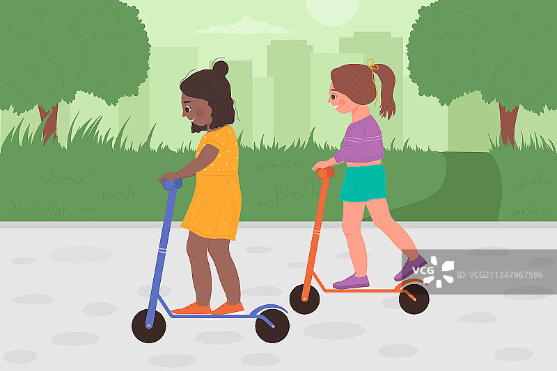 孩子们一起玩滑板车图片素材