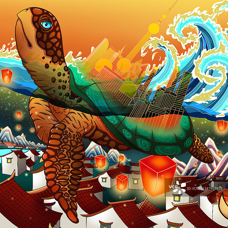 一只在天上飞的海龟图片素材