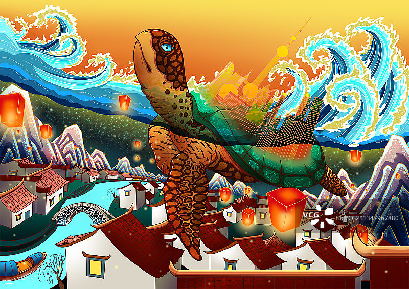 一只在天上飞的海龟图片素材