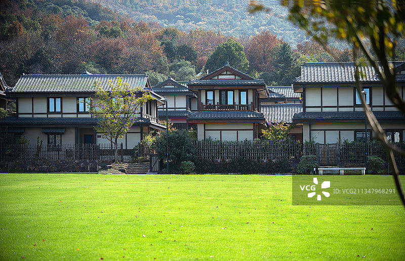 古典建筑，草坪，自然生态图片素材