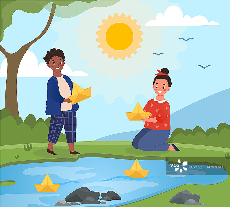 儿童玩船图片素材