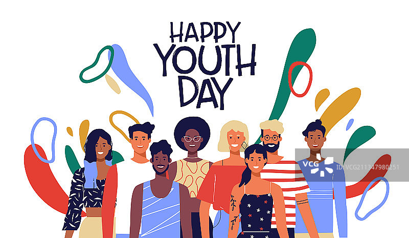 青年节贺卡：快乐的年轻朋友团队图片素材